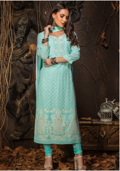 Blue Color Designer Viscose Straight Cut Suit